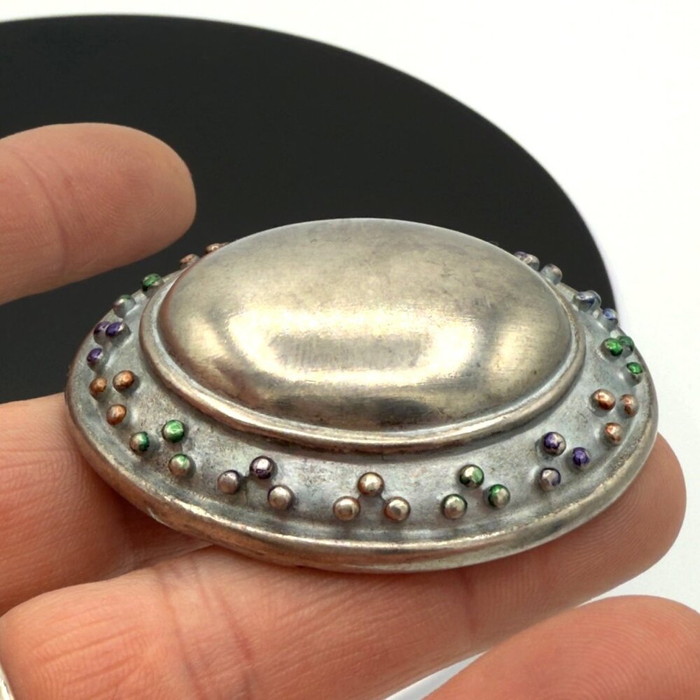Vintage Liz Claiborne Oval Brooch Pin With Multi-Color Beaded Border Silver-Tone - Picture 11 of 14